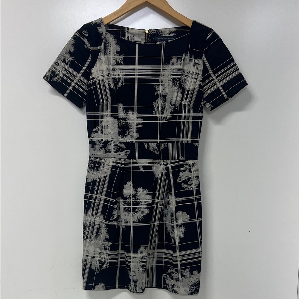 French Connection Mini Dress, Black and White Floral, Size 2, Pockets